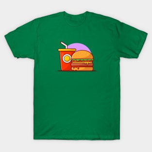 Burger And Soda Cartoon Vector Icon Illustration T-Shirt